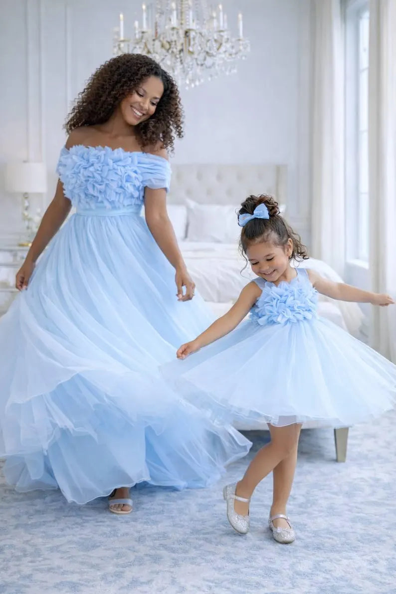 Powder Blue Mother & Daughter Tulle Gowns