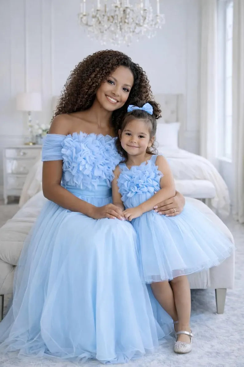 Powder Blue Mother & Daughter Tulle Gowns